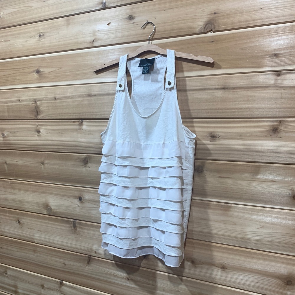 Cynthia Rowley Tiered Ruffle Scoop Neck Tank Top Sleeveless Linen Blend Size S - Picture 2 of 7